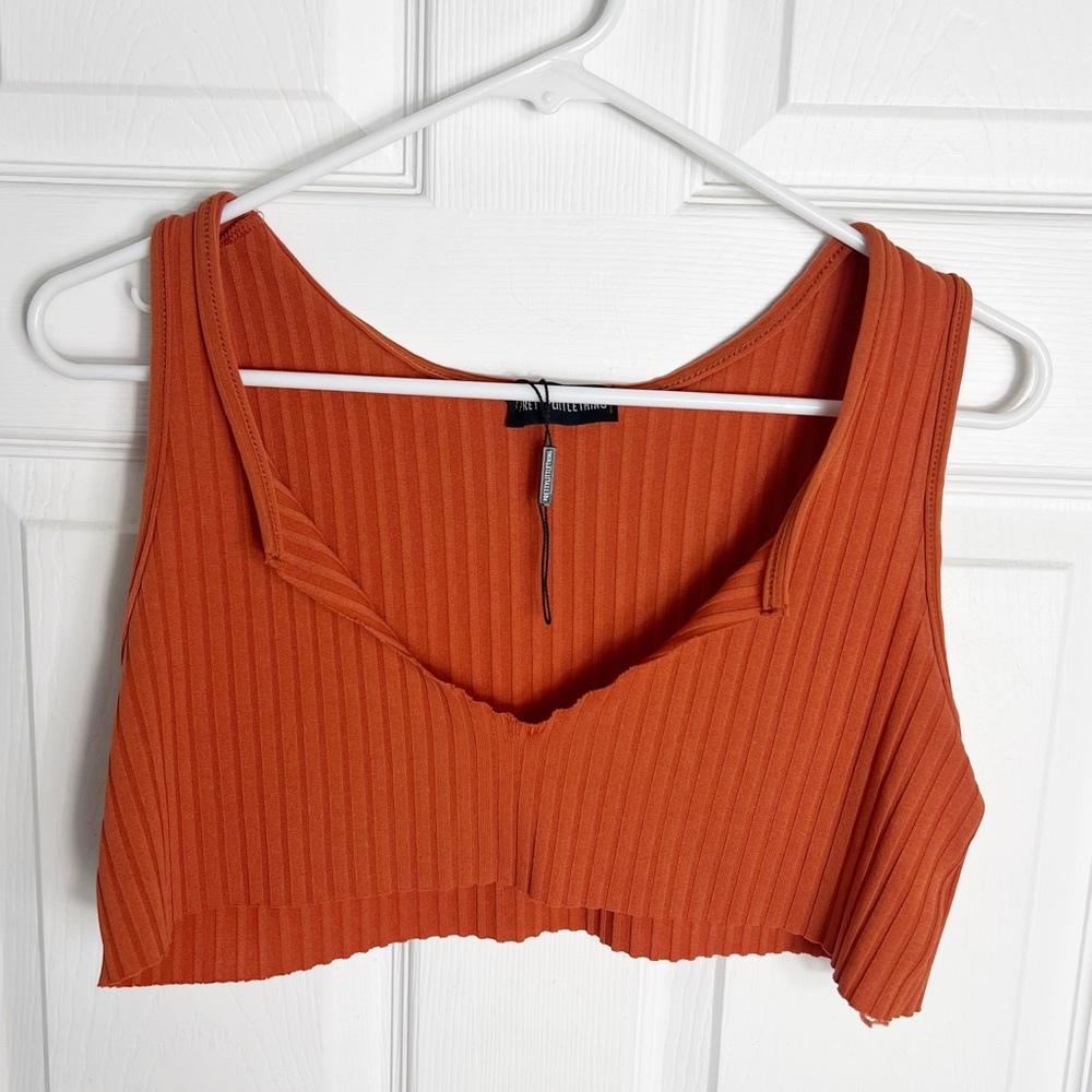 NWOT PrettyLittleThing | Rust Ribbed Cropped Top